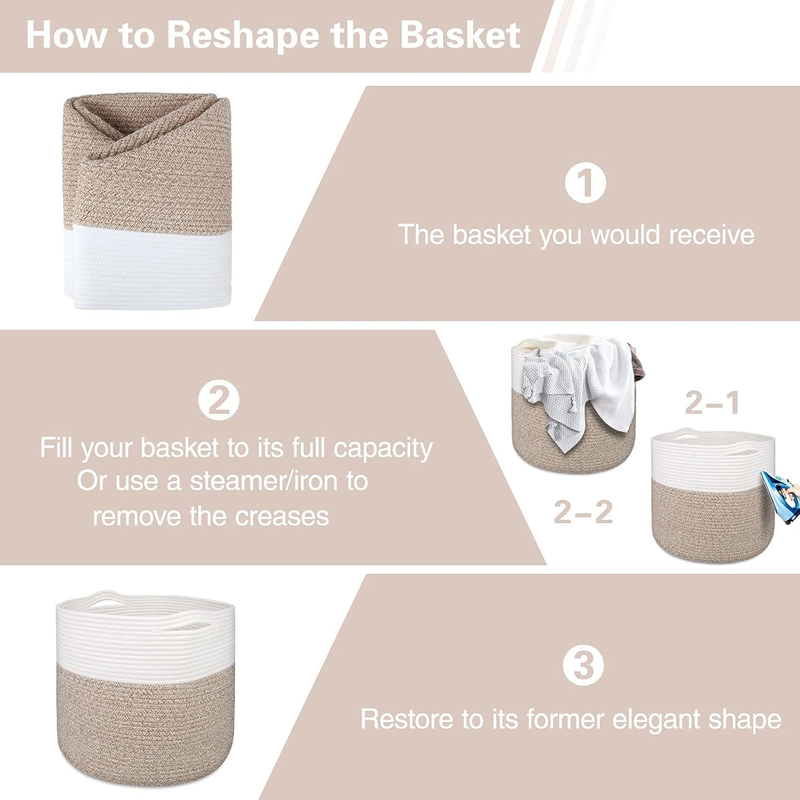 Large Woven Basket 15.8x13.8in, Cotton Rope Baskets living room, Laundry Basket,