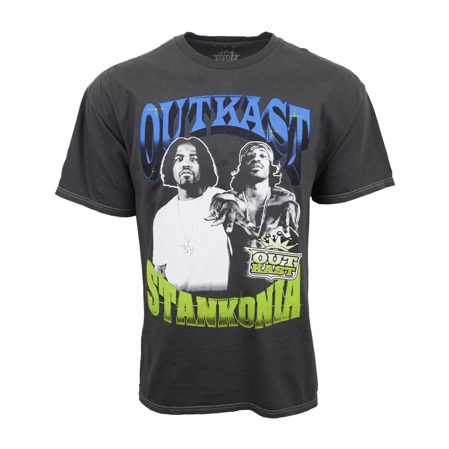 ФУТБОЛКА OUTKAST STANKONIA TOUR, ВИНТАЖНАЯ ФУТБОЛКА ЦВЕТА ДРЕВЕСНОГО УГЛЯ ДЛЯ СТИРКИ