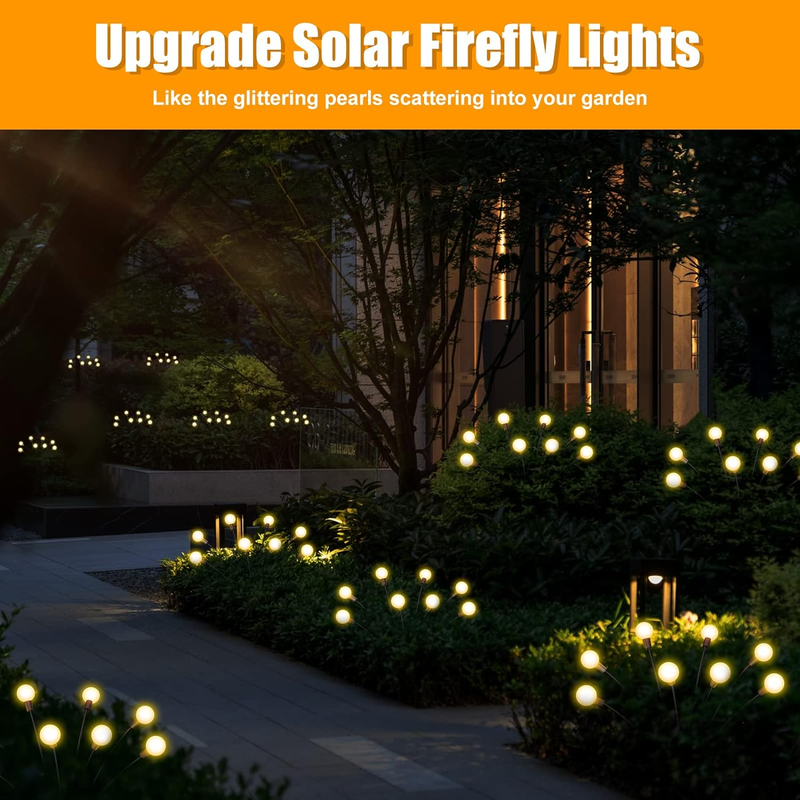 Solar Garden Lights 4 Pack, Upgraded Total 32 LED Solar Firefly Lights with 8 Li