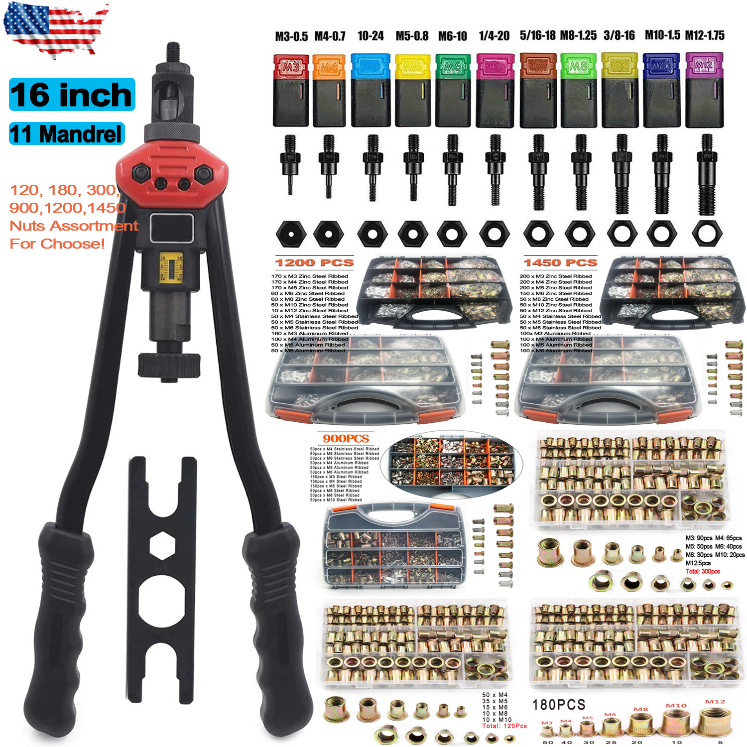 Rivet Gun Kit Rivnut Thread Setting Tool Nut Setter NutSert Metric SAE Riveting