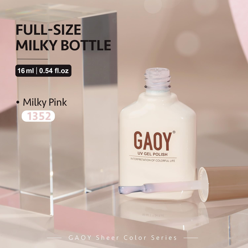 Sheer Light Pink Gel Nail Polish, 16ml Jelly Milky White Peach Translucent Color