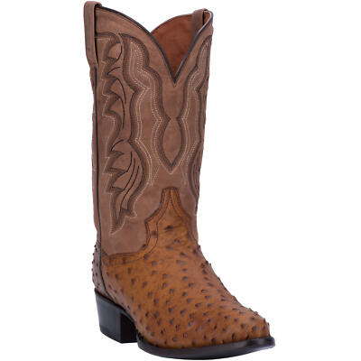 Pre-owned Dan Post Men's Full Quill Ostrich Round Toe Cowboy Boot Dp2323 In Saddle Brown-chocolate