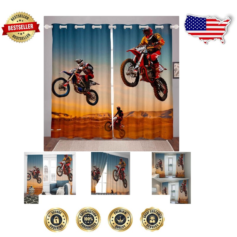 Extreme Sports Motocross Curtains - Room Decor for Boys with