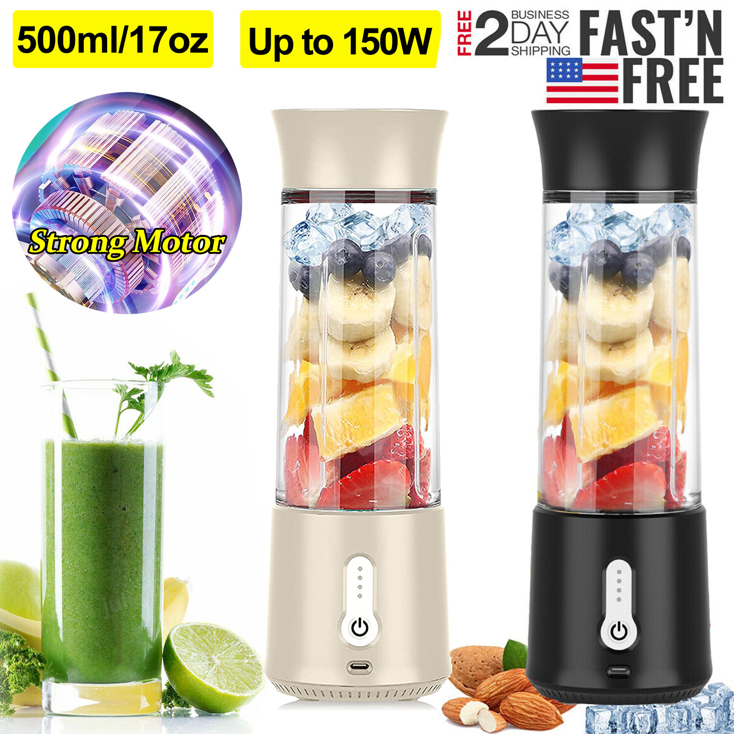 500ml Portable Blender USB Rechargeable Juicer Cup Smoothies