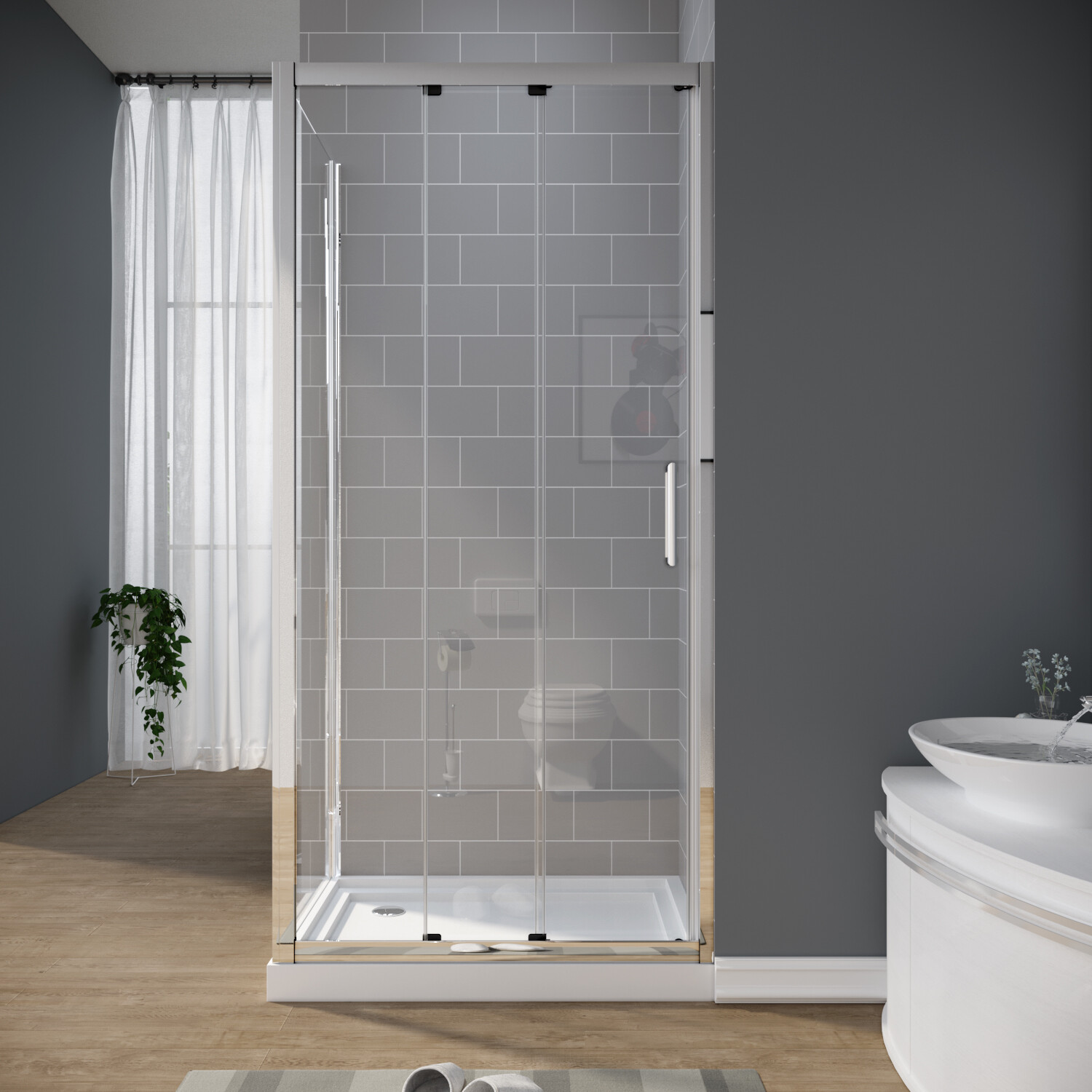 Sliding Wal To Wall Shower Screen Enclosure Door 3 Panel & Side Panel90
