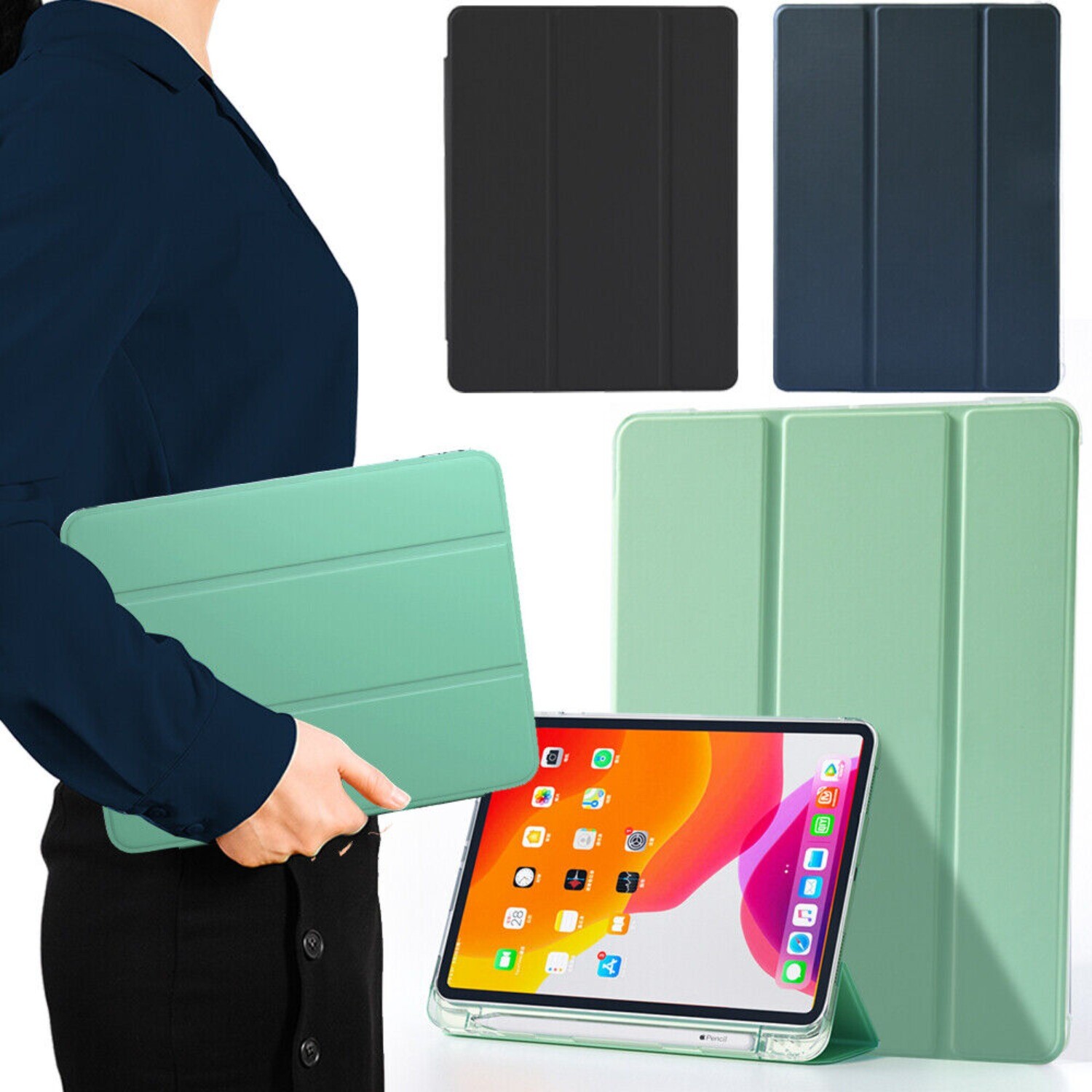 第7iPad mini A17pro/ Pencil Pro/ケース For iPad 7th/8th/9th Gen Mini A17 Pro Flip Stand Case Cover With