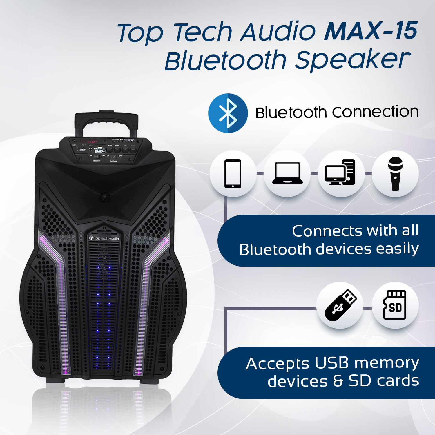 Top Tech Audio BOOM-15 Bluetooth Speaker | 15 Inch LED 
