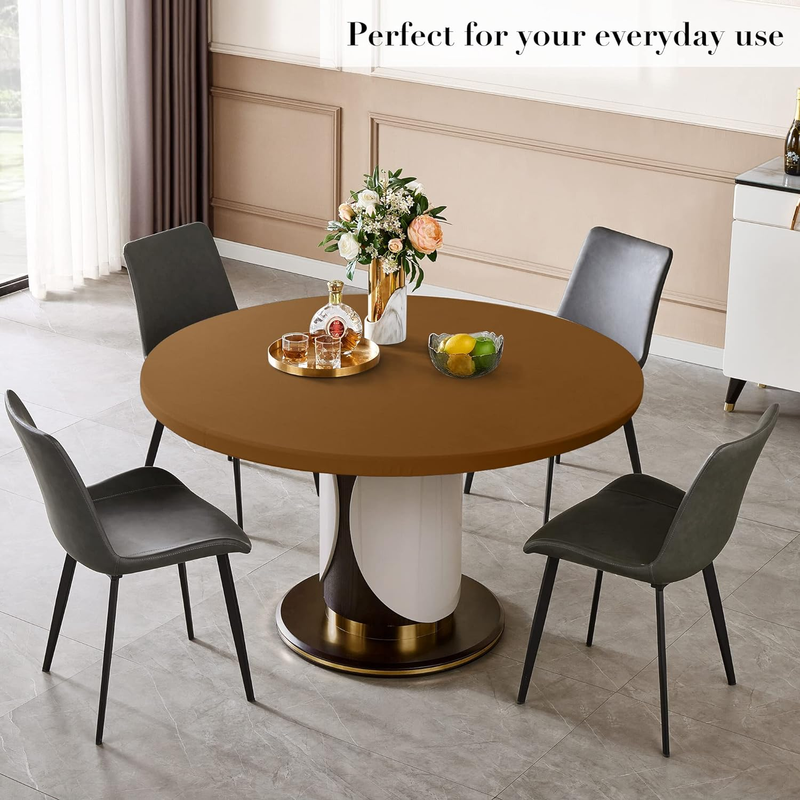 Brown Fitted Table Cover for round Tables, 2 Pack Reversible Stretch Tablecloth,