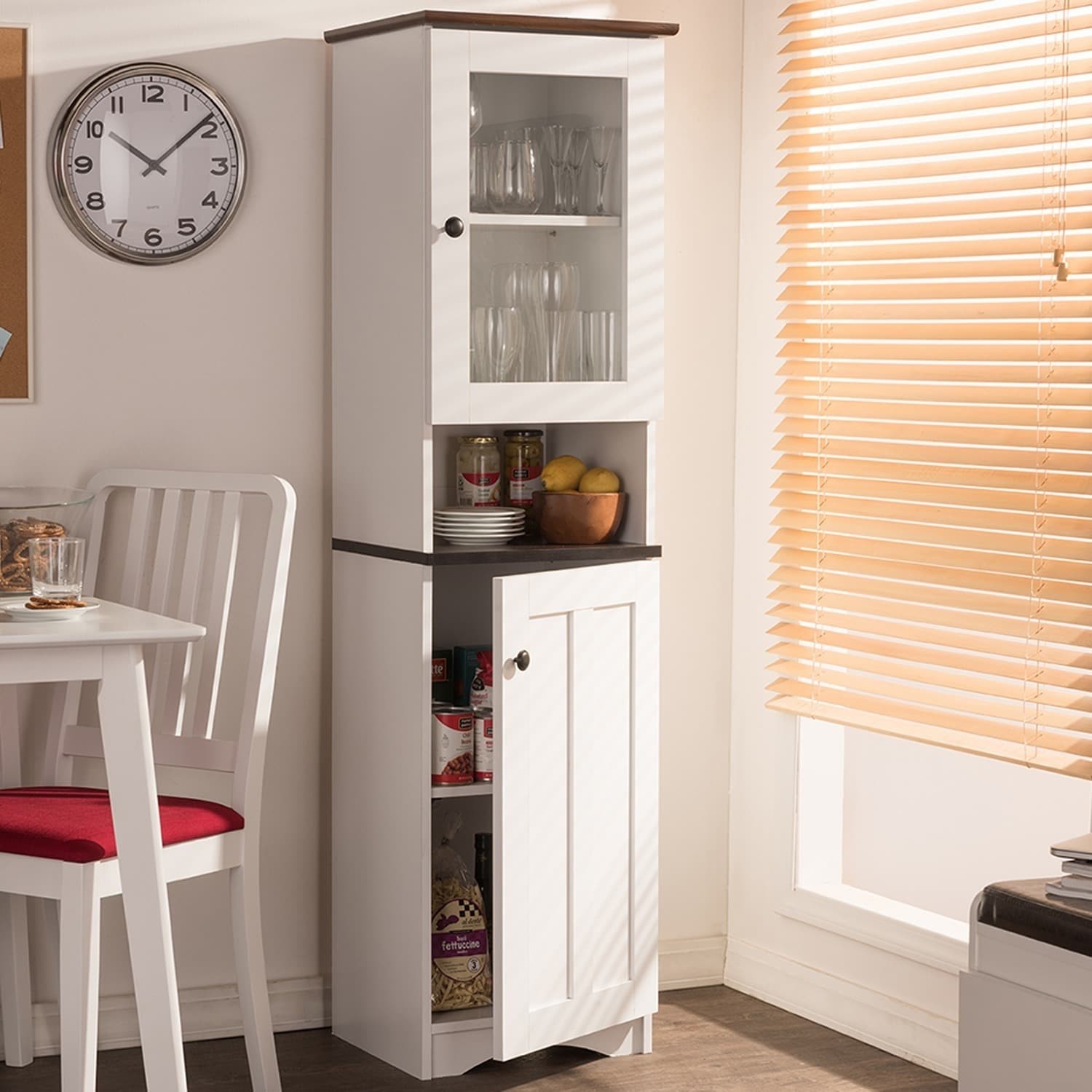 White Kitchen Storage Cabinet Tall Pantry Cupboard Wood 2 Doors