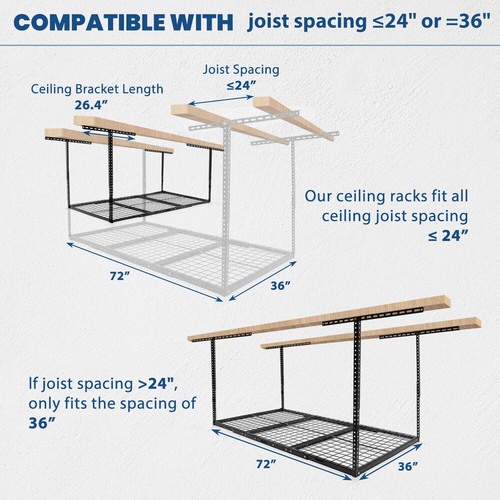 HEAVY DUTY 3ft x 6ft Overhead Garage Storage Adjustable Mounted Ceiling Rack BLK