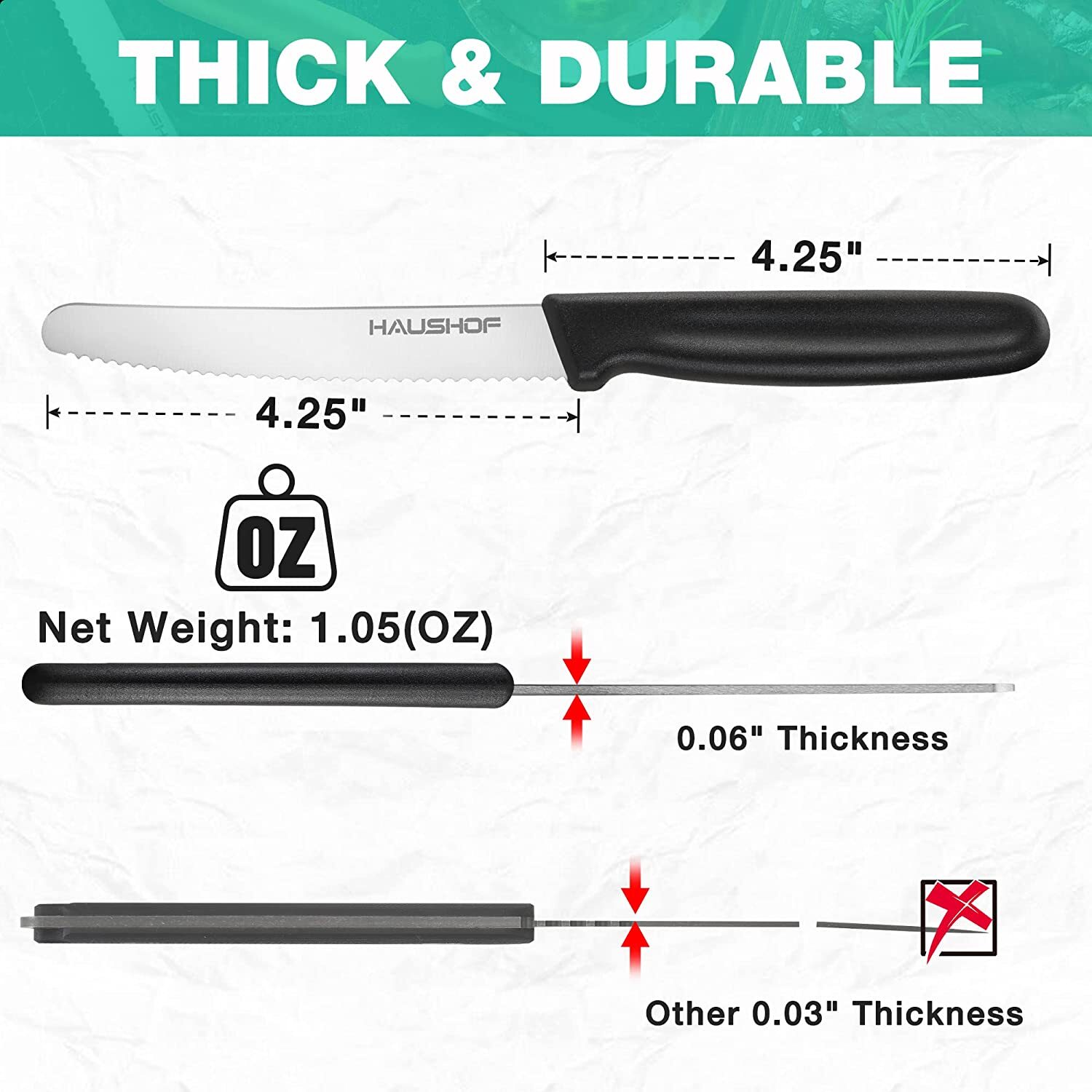 HAUSHOF 8PC Steak Knives Set Serrated Premium Stainless Steel with Gift Box NEW