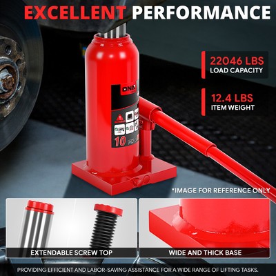 10 Ton(22046.2lb) Auto Car Repair Manual Handle Hydraulic Welded Bottle Jack Red