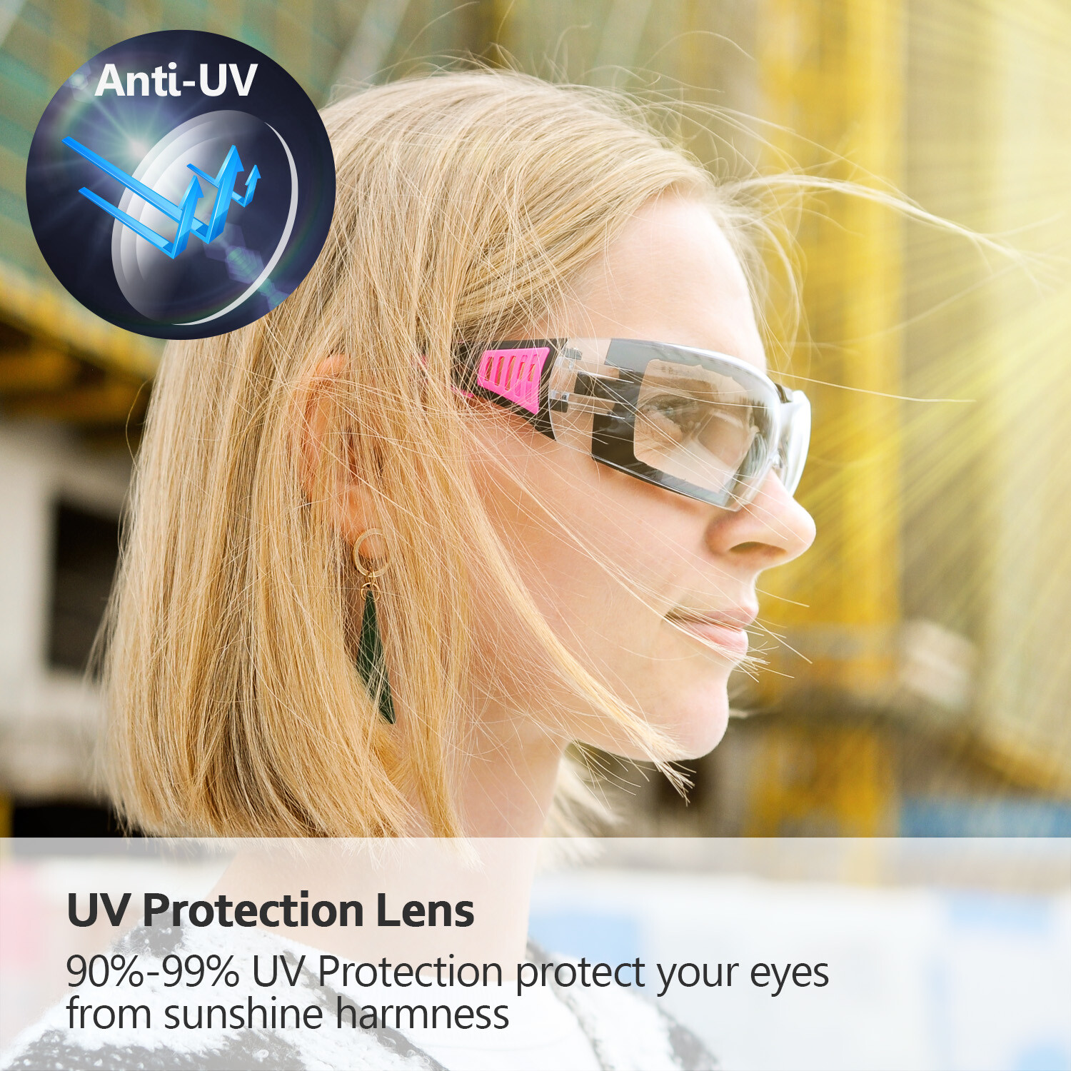 SAFEYEAR Pink Safety Glasses Work Goggles Women Girl Female Anti Fog Head Strap
