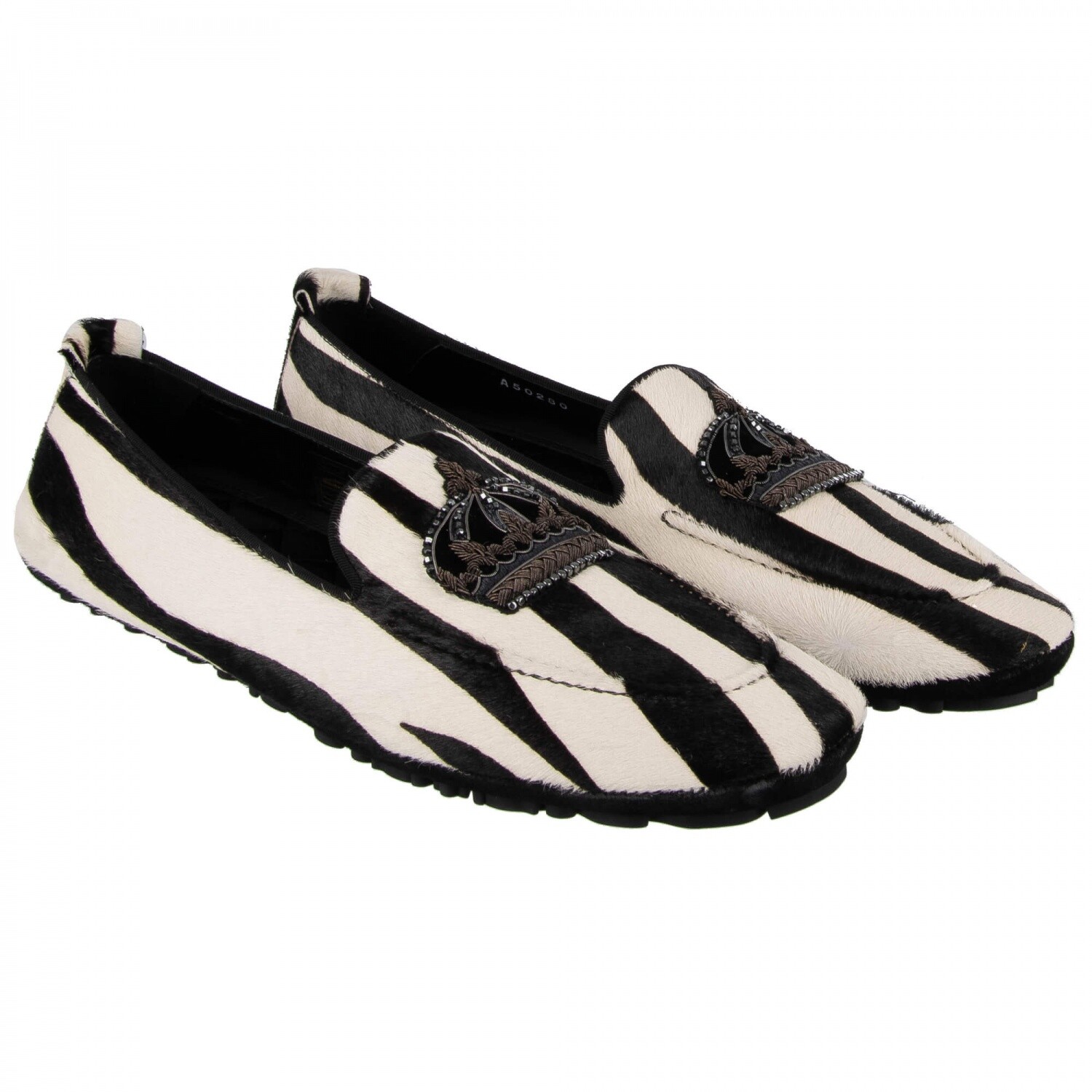 

DOLCE - GABBANA Меховые лоферы KING DRIVER Crown Embroidery Zebra Black 09522, Черный, King Driver