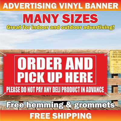 ORDER AND PICK UP HERE Advertising Banner Vinyl Mesh Sign checkout shop retail