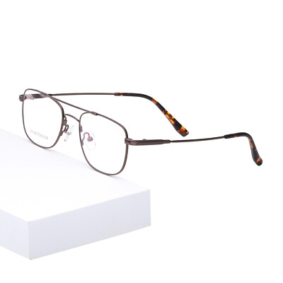Classic Double Bridge Flexible Titanium Alloy Eyeglasses Optical Frames Brown