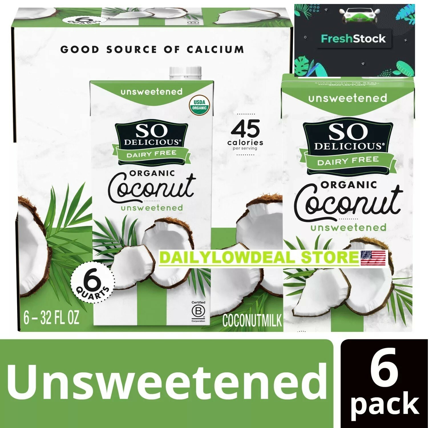 So Delicious Dairy-Free Organic Coconut Milk, Unsweetened, 32 Ounce (Pack of 6)