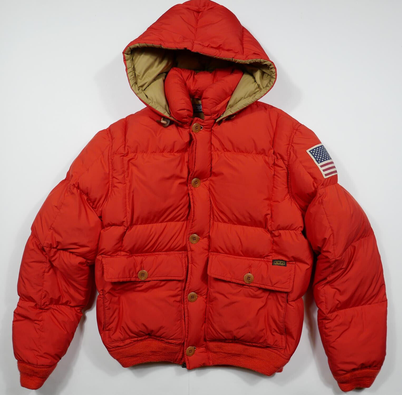 Polo Ralph Lauren Jacket Puffer Orange USA Flag Down Polo Ralph Lauren Jacket Puffer Orange USA Flag Down