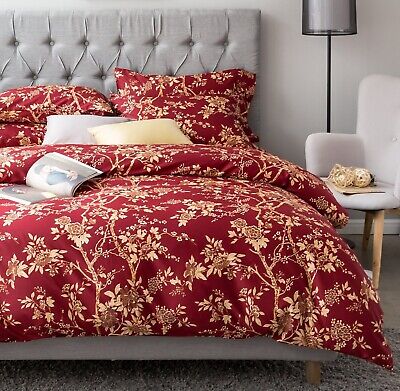 Eastern Floral Chinoiserie Blossom Print Duvet Quilt Cover Navy Blue Tan Whit...