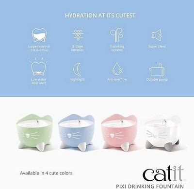Catit PIXI Drinking Fountain – Cat Water Fountain with Triple Filter and Ergo...