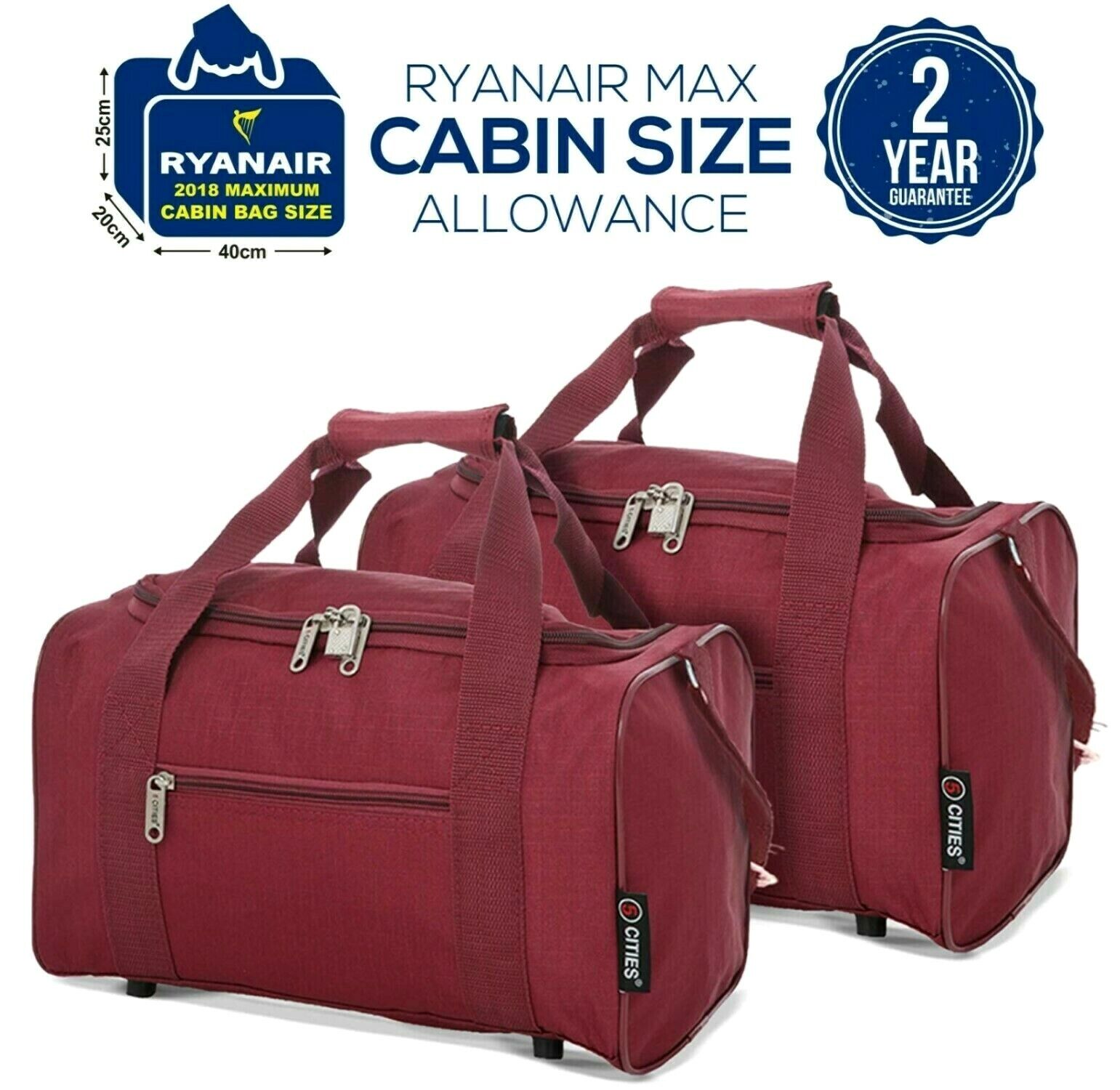5 Cities 2019 Ryanair 40x20x25 Max Size Cabin Carry on Holdall Bag Case Set of 2 | eBay