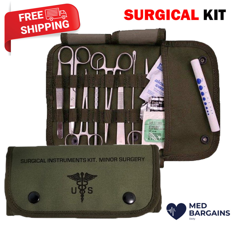 Elite First Aid Kit 80122GRN Military Surgical Field Kit with Green Canvas Pouch