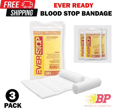 EverStop Blood Stopper 4'' Compress Wound Trauma Dressing Bandage - 3 Pack