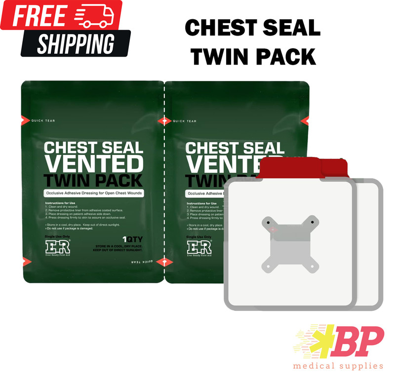 Ever Ready First Aid Vented Chest Seal With Quick Tear Twin Pack Wounds - 6.6”