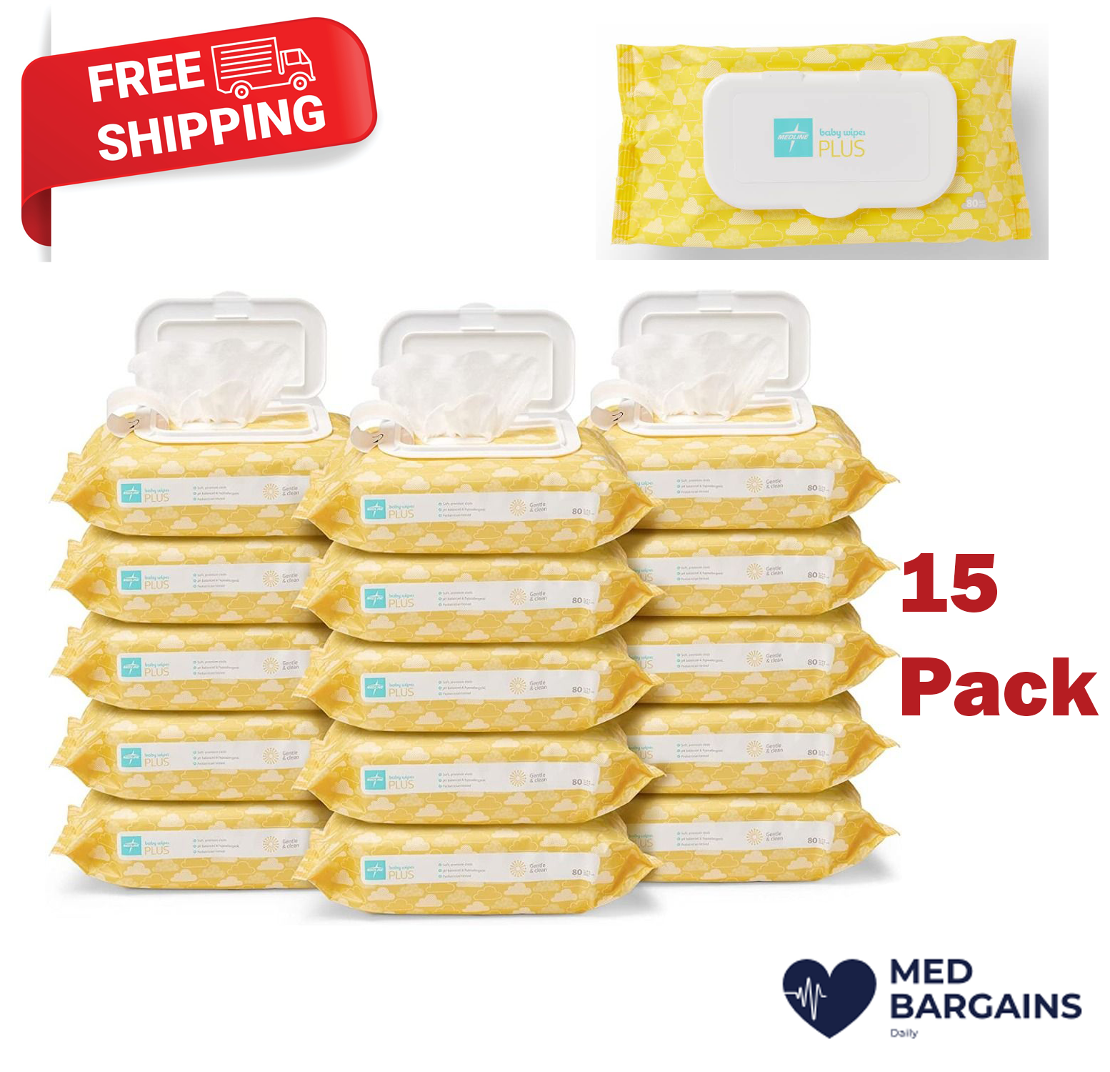 Lot of 15 Pack - Medline Hypoallergenic Scented Baby Wipes P