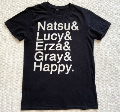Anime Fairy Tail Natsu Lucy Erza Gray & Happy Black T Shirt Sz Small ? 35'' chest