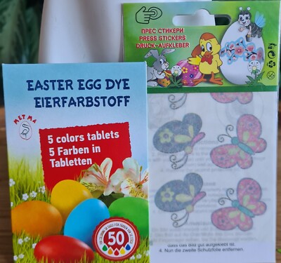5 Colours+Press Stickers Easter Egg Dye for Decorating Paint Colouring Craft Art