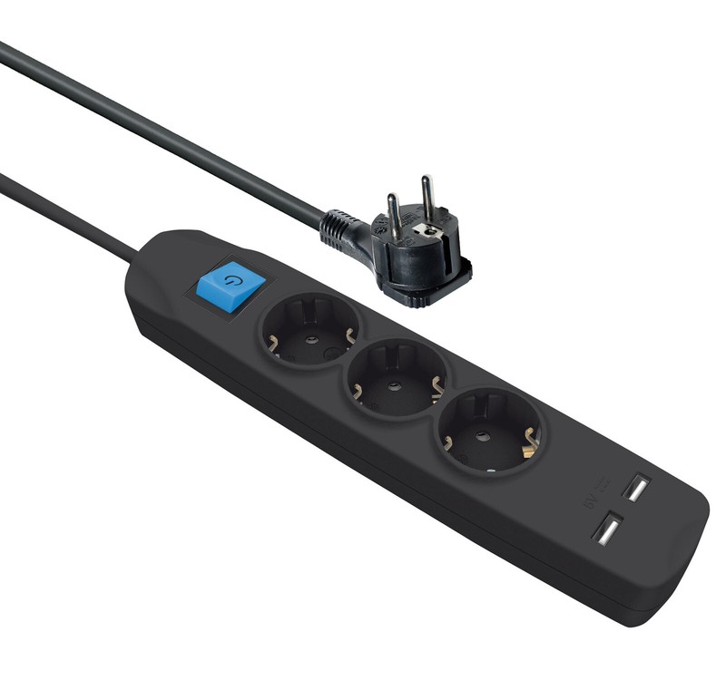 Steckdosenleiste Mit Schalter 3-Fach Mehrfachsteckdose Usb Winkel Flachstecker