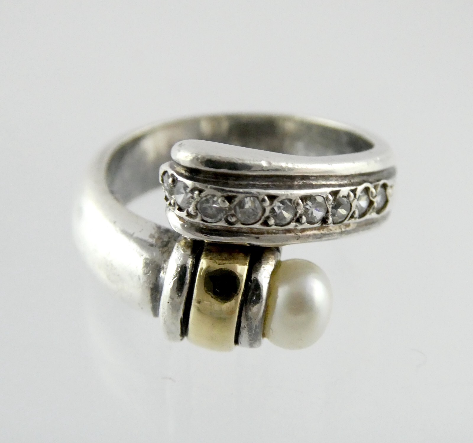 FB Designer 950 Silver and 18k Gold Pearl CZ Accent Ring FB Designer 950 Silver and 18k Gold Pearl CZ Accent Ring