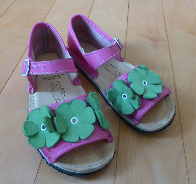 Bear Feet Little Girls Size 12 FLOWER POWER Pink & Green Leather Shoes Handmade 