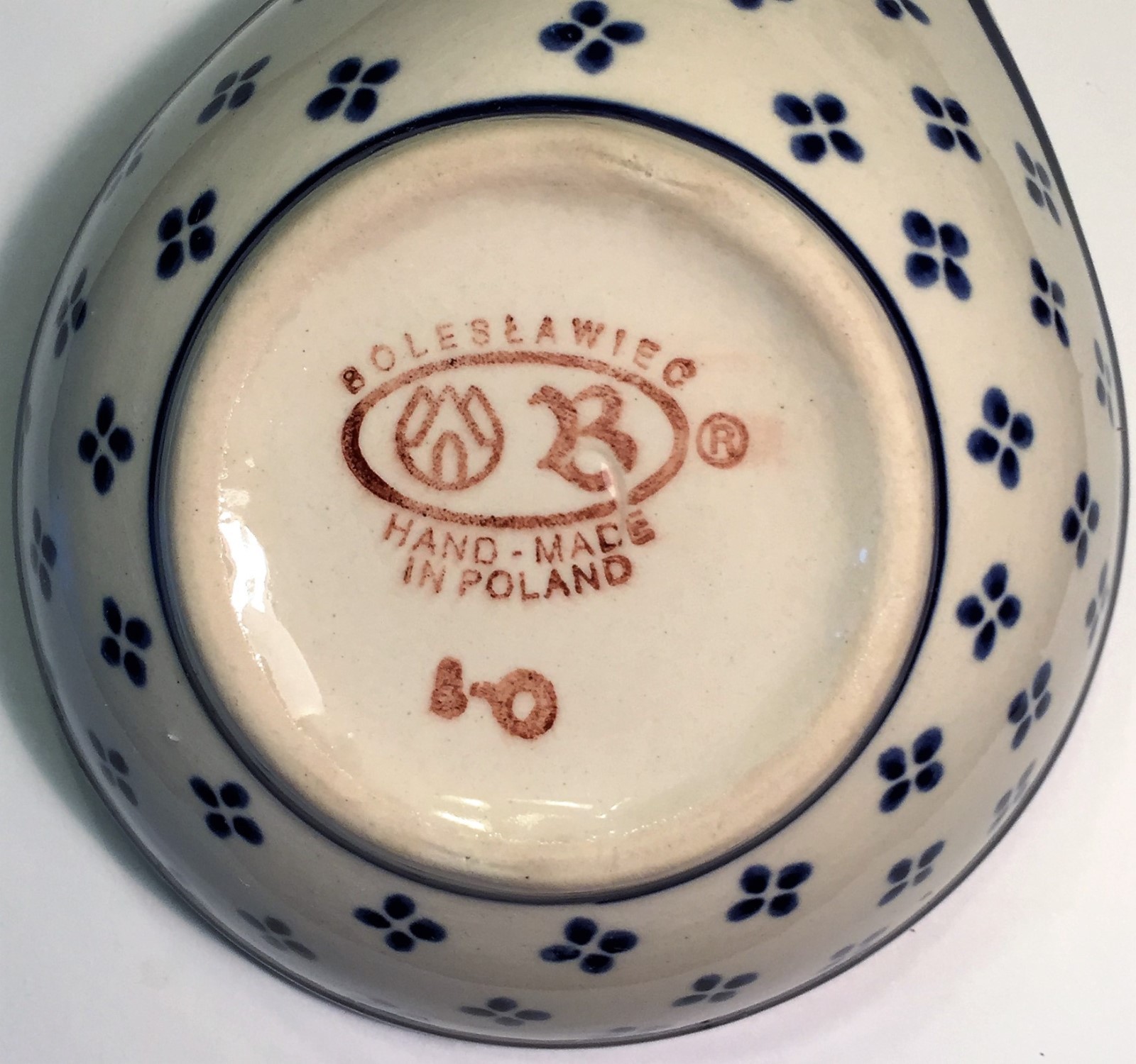 Boleslawiec Polish Pottery Spoon Rest Blue Dot Pattern Hand-Made In Poland