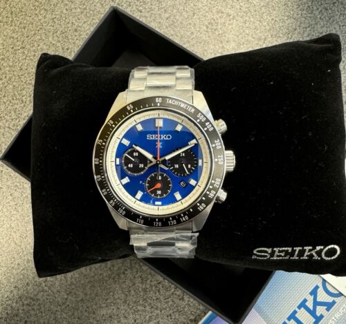 Pre-owned Seiko Prospex Speedtimer Solar Steel Bracelet Blue Dial Watch - Ssc931