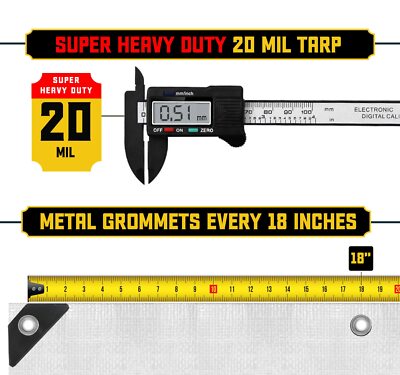 Core Tarps Extreme Heavy Duty 20 Mil Tarp Cover Waterproof UV Resistant Rip