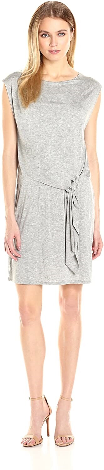Three Dots Women's 241025 Double Jersey Layered Tie Front Dress Granite Size S