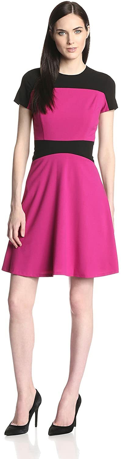 

Marc New York by Andrew Marc NWT ПУРПУРНЫЙ/ЧЕРНЫЙ Платье с цветными блоками расклешенного кроя, Magenta pink and black, Elegant