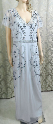 Papell Studio Flutter-Sleeve Embellished Gown Glacier size 16 NWT