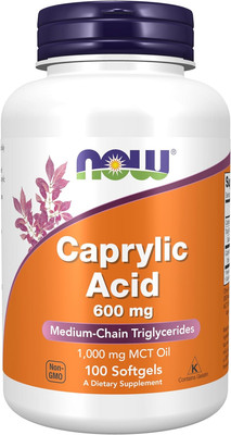 NOW Supplements, Caprylic Acid 600 Mg, MCT (Medium-Chain Triglycerides), 100 Sof