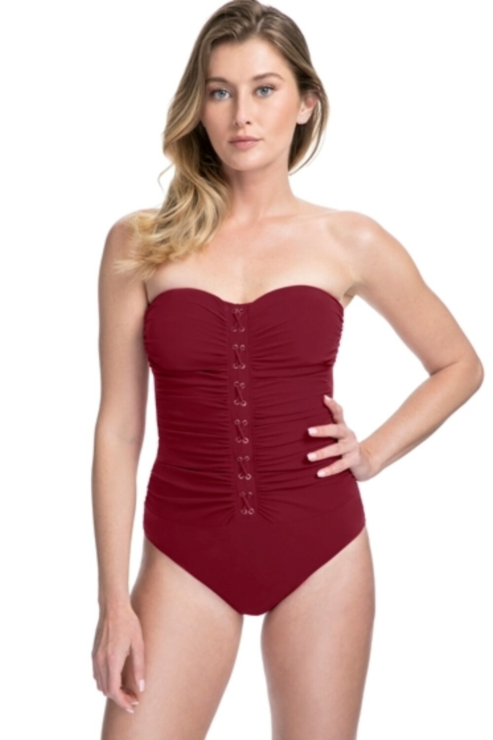 Profile By Gottex 259575 Women's Lace Up Bandeau One Piece Swimsuit Size 12