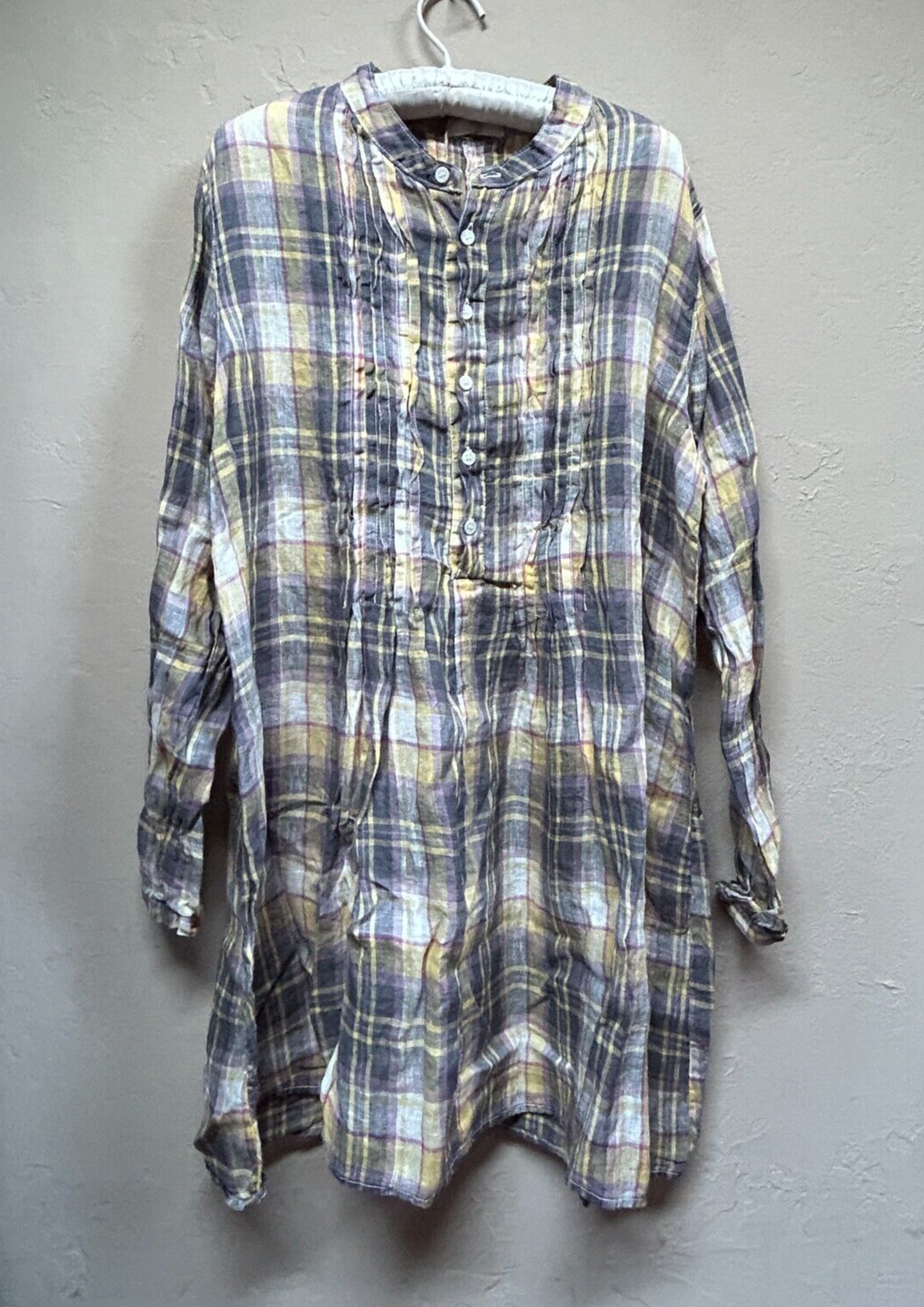 【used】kalinka tops 襟付き　トップス　4-6y 1-2y CP Shades Yoko Tunic Top Medium Linen Plaid Wash Long Sleeve