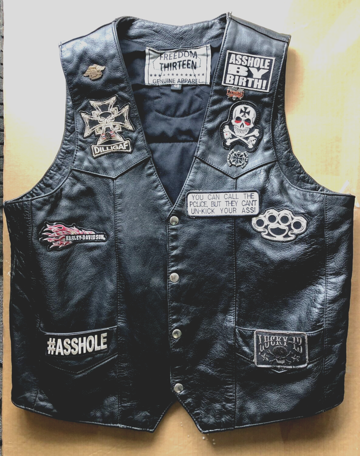 BIKER CLUB LEATHER VEST/ HARLEY DAVIDSON VEST SIZE 48