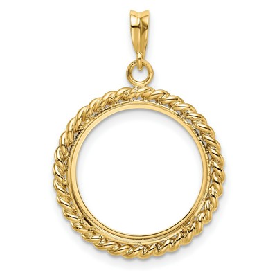 Pre-owned Jewelry Stores Network 1982-2000 10 Yuan China 1/10 oz Panda Prong Set Twisted Rope Coin Bezel 14k Gold