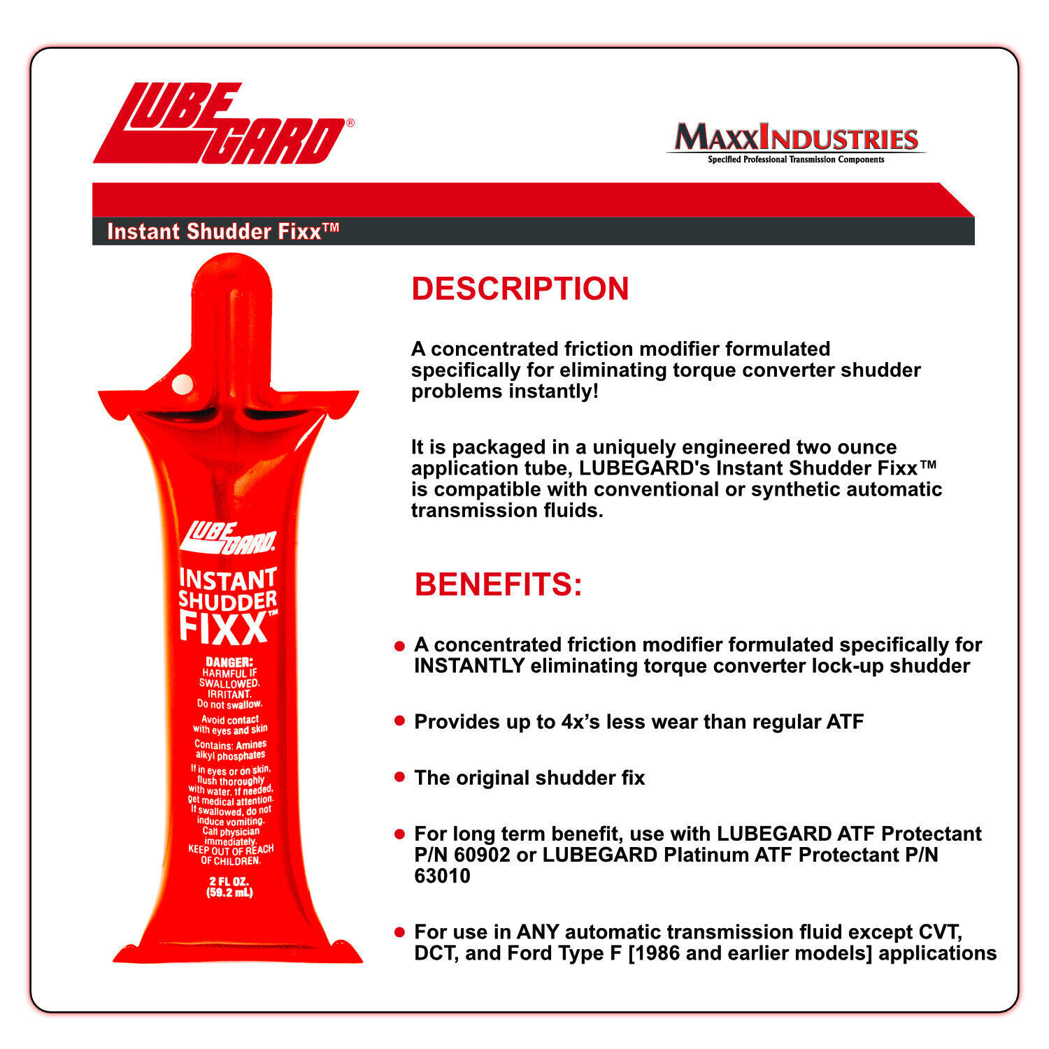 Lubegard Dr. Tranny Instant Shudder Fixx 19610, 2 oz. Tube (M465HA)