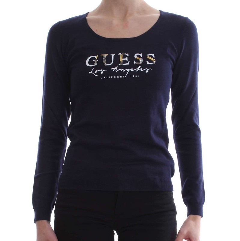 Pull Fin Guess Logo StrassÃ© W81r34 Dpid Bleu