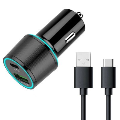 For Galaxy S22/Plus/Ultra 36W Quick Car Charger 2-Port USB Cable Type-C PD Power