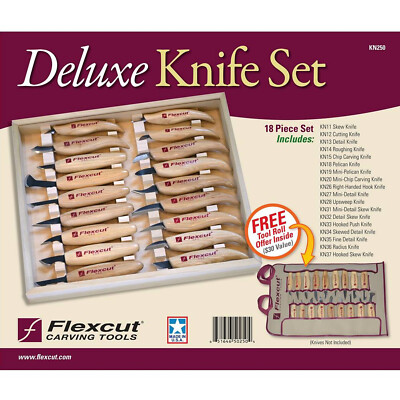 FLEXCUT KN250 High-Quality 18-Piece Wood Carving Deluxe Fixed-Blade Knife Set