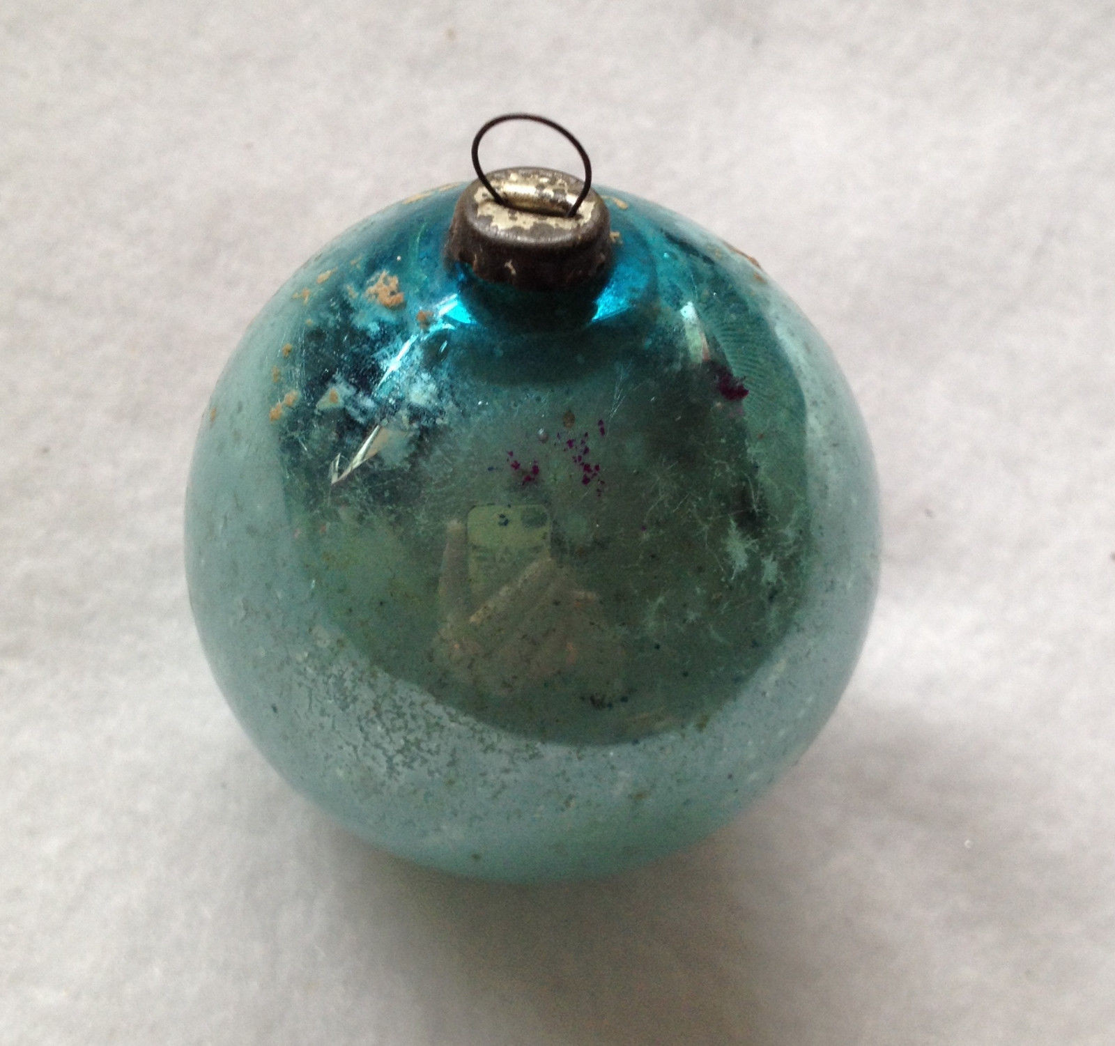 Vtg Japan Spun Cotton SANTA Blue Diorama Christmas Ornament Chenille Glitter